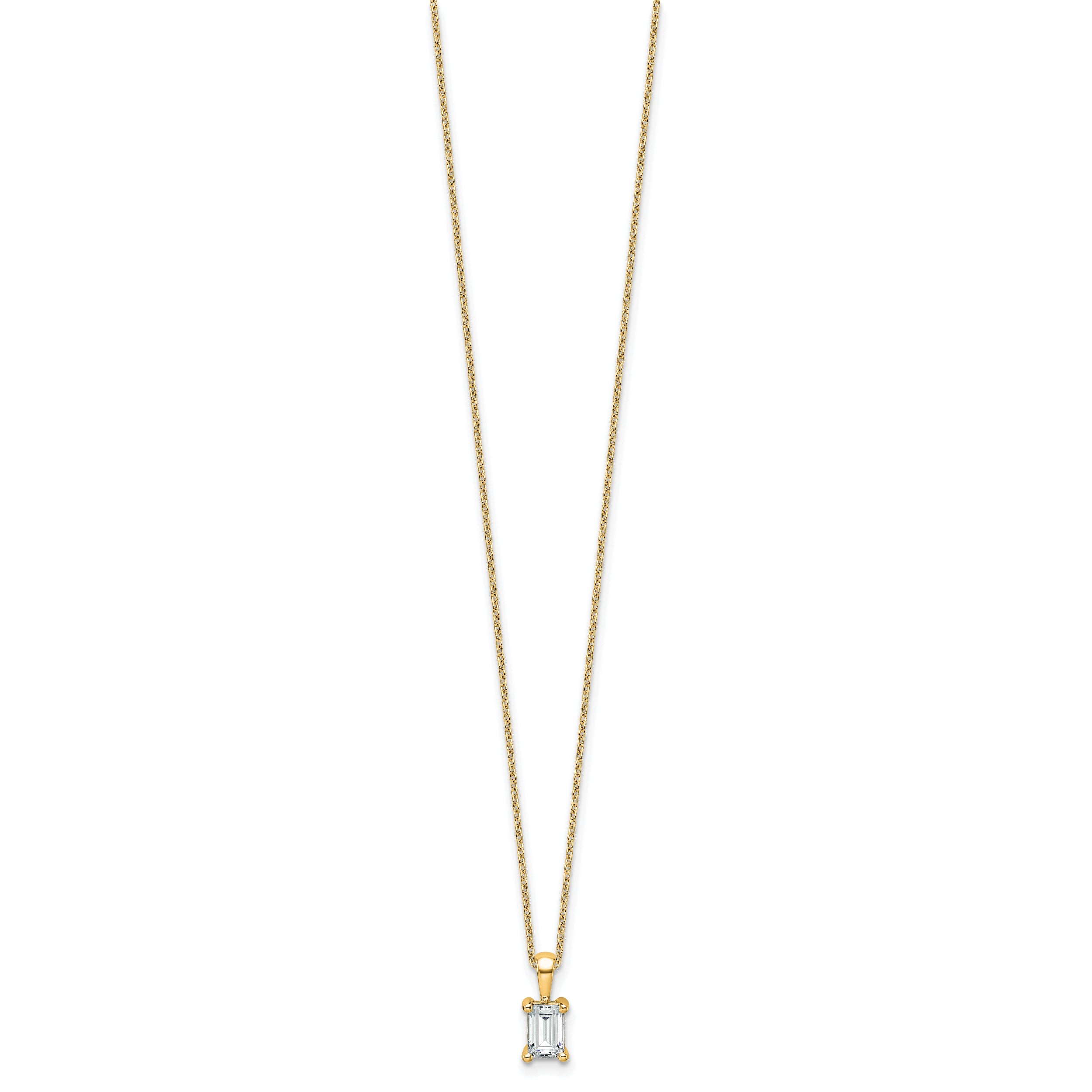 14k 3/4 carat Certified Lab Grown Diamond VS+ F+ Emerald Complete 18 inch Four Prong Pendant Necklace