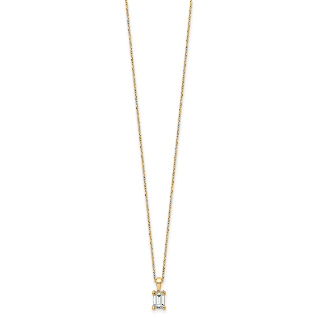 14k 3/4 carat Certified Lab Grown Diamond VS+ F+ Emerald Complete 18 inch Four Prong Pendant Necklace