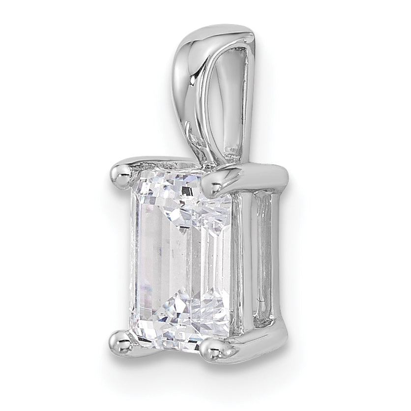 14k White Gold 1 carat Certified Lab Grown Diamond VS+ F+ Emerald Complete Four Prong Pendant