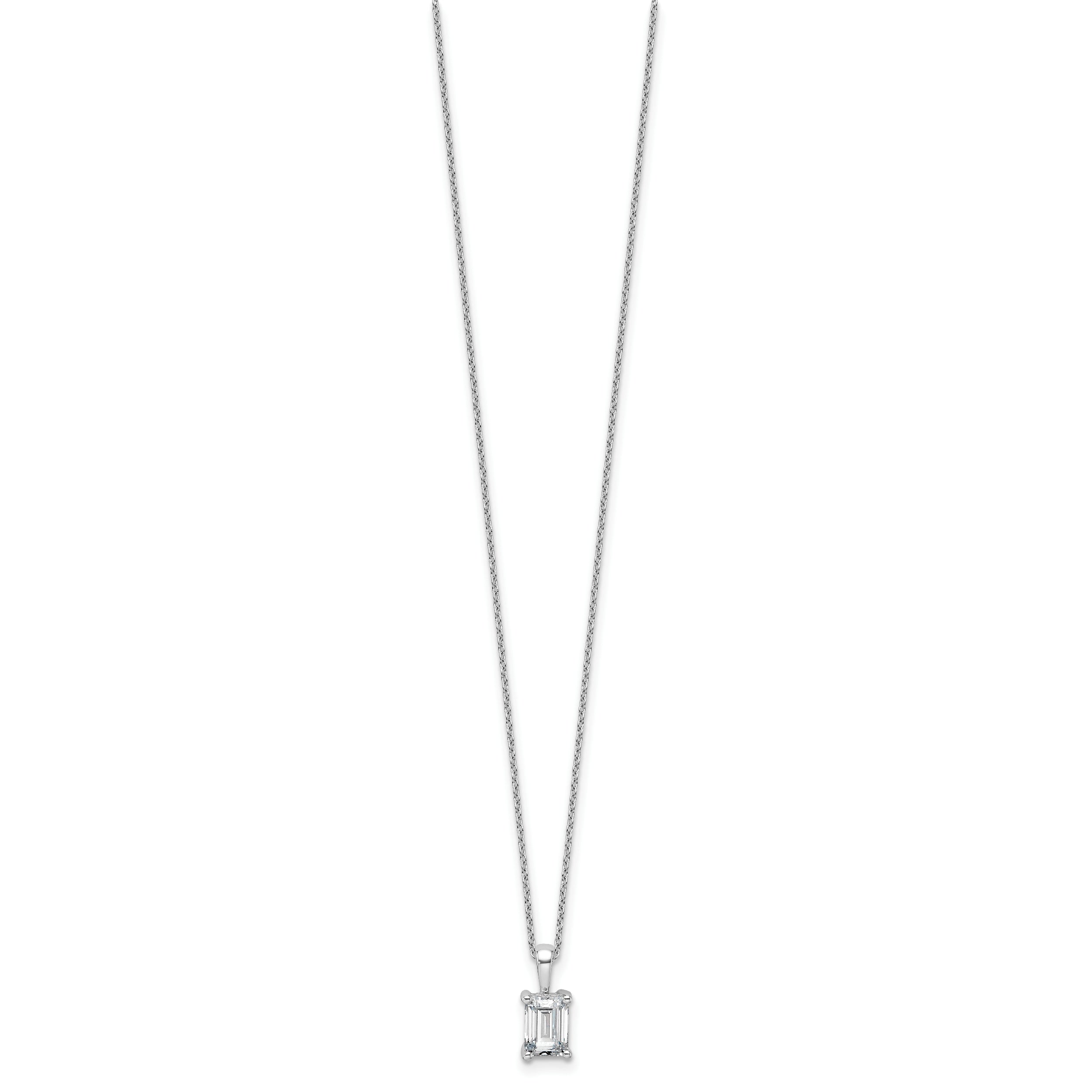 14k White Gold 1 carat Lab Grown Diamond VS/SI+ G+ Emerald Complete 18 inch Four Prong Pendant Necklace