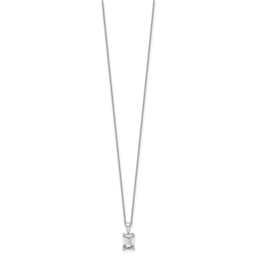 14k White Gold 1 carat Lab Grown Diamond VS/SI+ G+ Emerald Complete 18 inch Four Prong Pendant Necklace