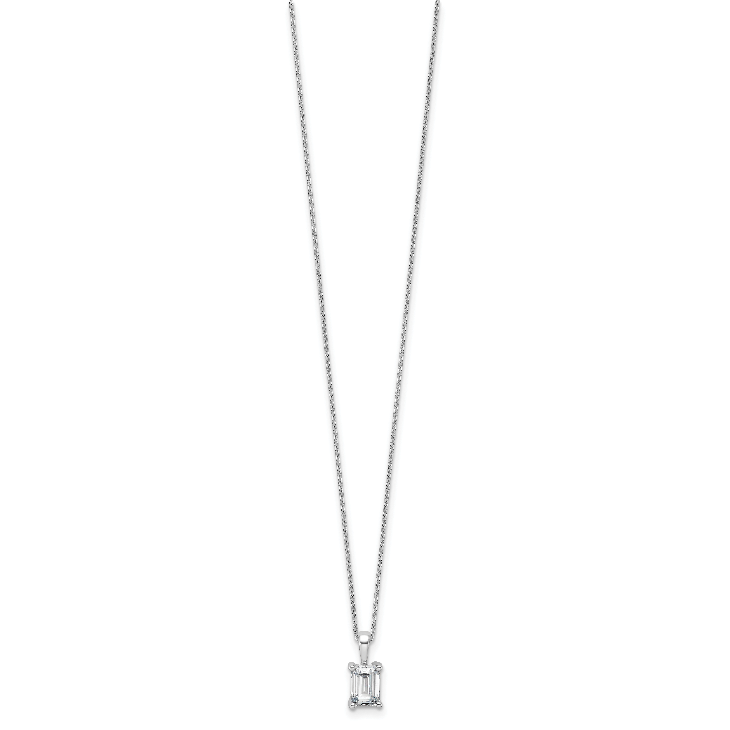 14k White Gold 1 carat Certified Lab Grown Diamond VS+ F+ Emerald Complete 18 inch Four Prong Pendant Necklace Secondary image