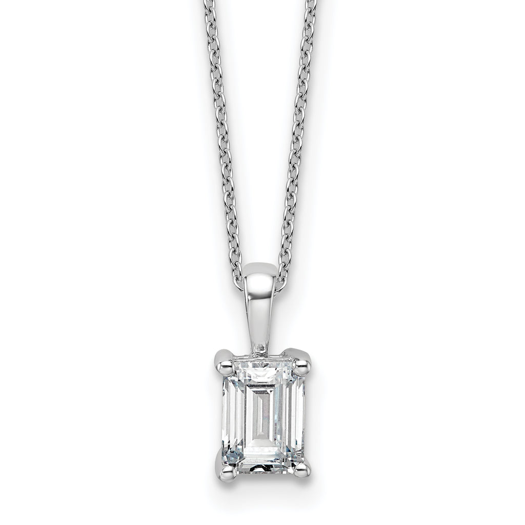 14k White Gold 1 carat Certified Lab Grown Diamond VS+ F+ Emerald Complete 18 inch Four Prong Pendant Necklace