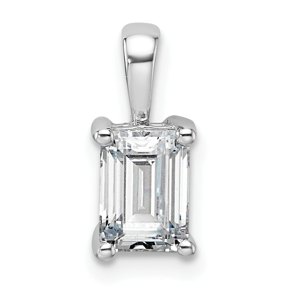 14k White Gold 1 carat Certified Lab Grown Diamond VS/SI+ G+ Emerald Complete Four Prong Pendant