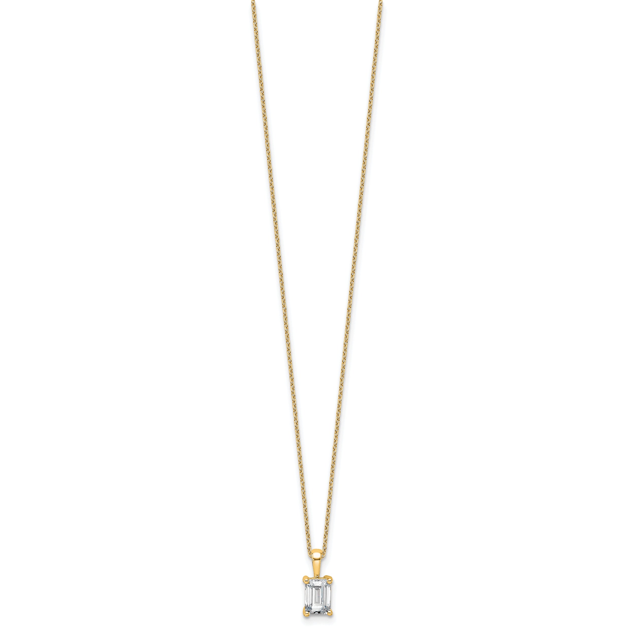 14k 1 carat Certified Lab Grown Diamond VS/SI+ G+ Emerald Complete 18 inch Four Prong Pendant Necklace