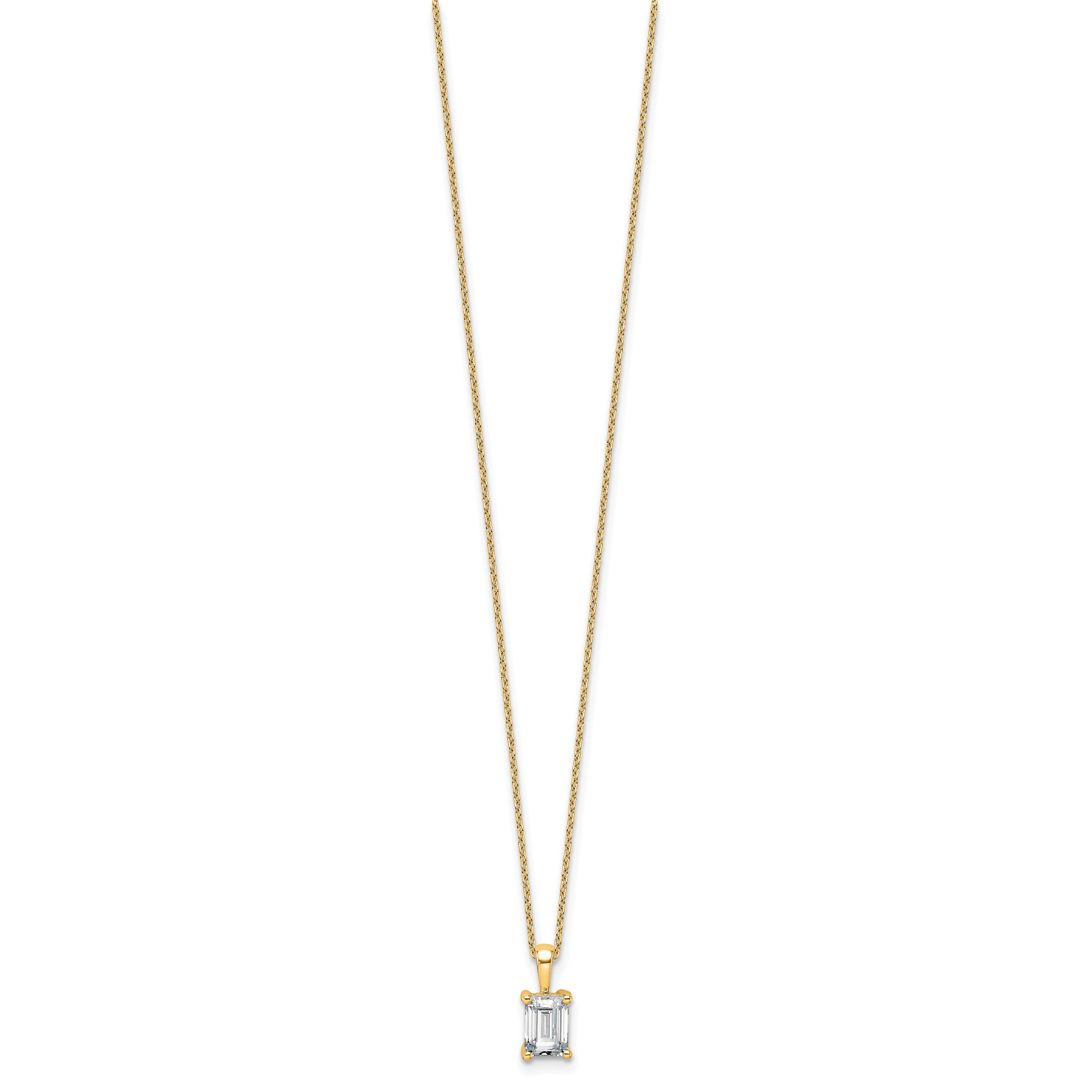 14k 1 carat Lab Grown Diamond VS+ F+ Emerald Complete 18 inch Four Prong Pendant Necklace