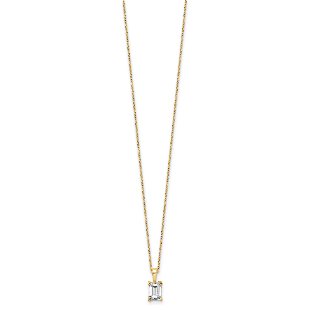 14k 1 carat Certified Lab Grown Diamond VS+ F+ Emerald Complete 18 inch Four Prong Pendant Necklace