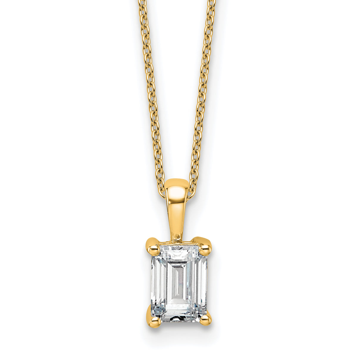 14k 1 carat Lab Grown Diamond VS/SI+ G+ Emerald Complete 18 inch Four Prong Pendant Necklace