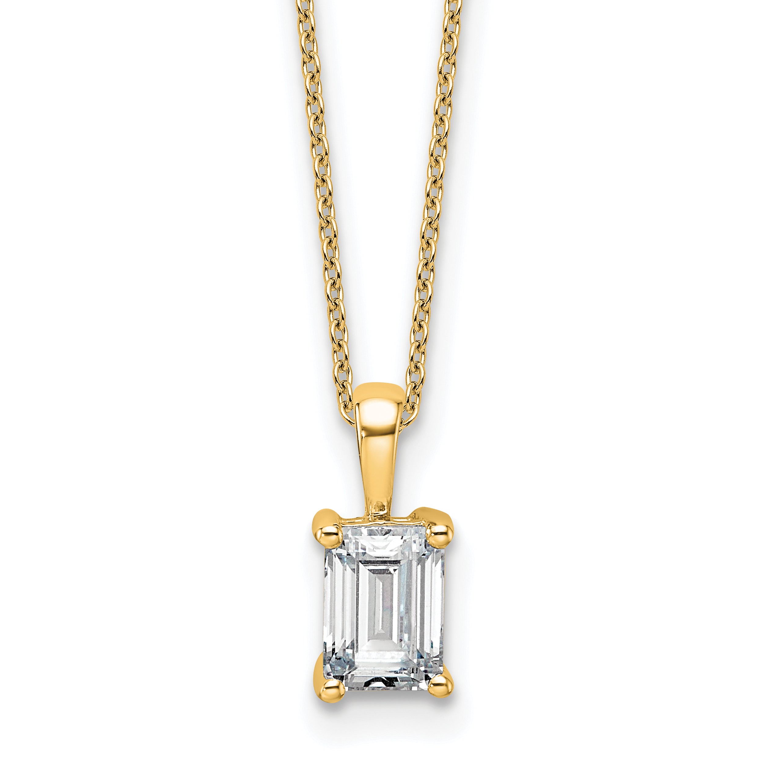 14k 1 carat Certified Lab Grown Diamond VS/SI+ G+ Emerald Complete 18 inch Four Prong Pendant Necklace