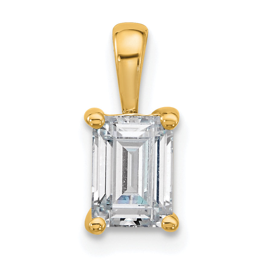 14k 1 carat Certified Lab Grown Diamond VS/SI+ G+ Emerald Complete Four Prong Pendant