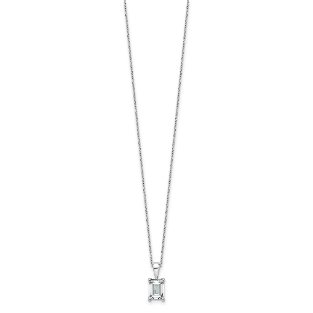 14k White Gold 1 1/2 carat Certified Lab Grown Diamond VS/SI+ G+ Emerald Complete 18 inch Four Prong Pendant Necklace