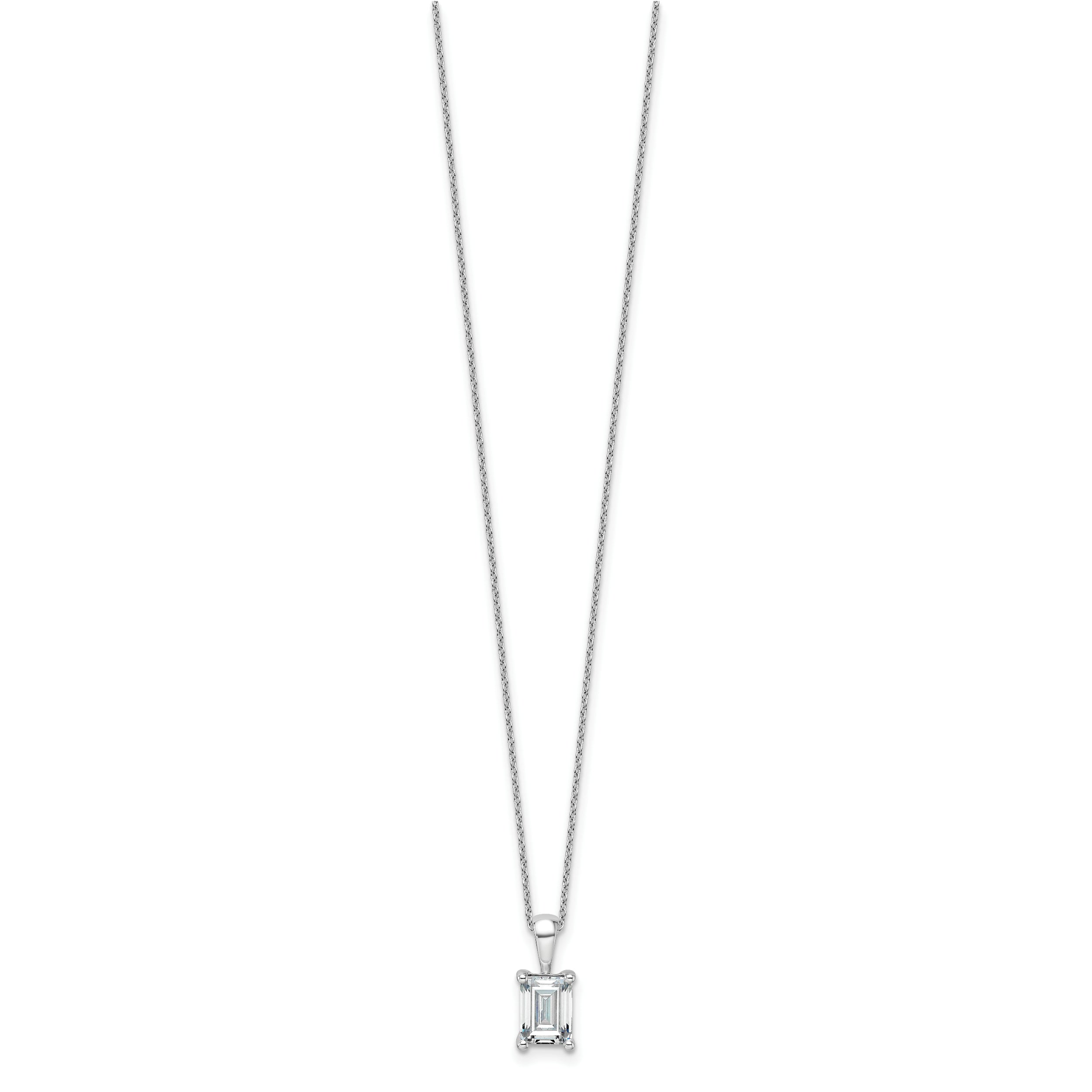 14k White Gold 1 1/2 carat Lab Grown Diamond VS/SI+ G+ Emerald Complete 18 inch Four Prong Pendant Necklace