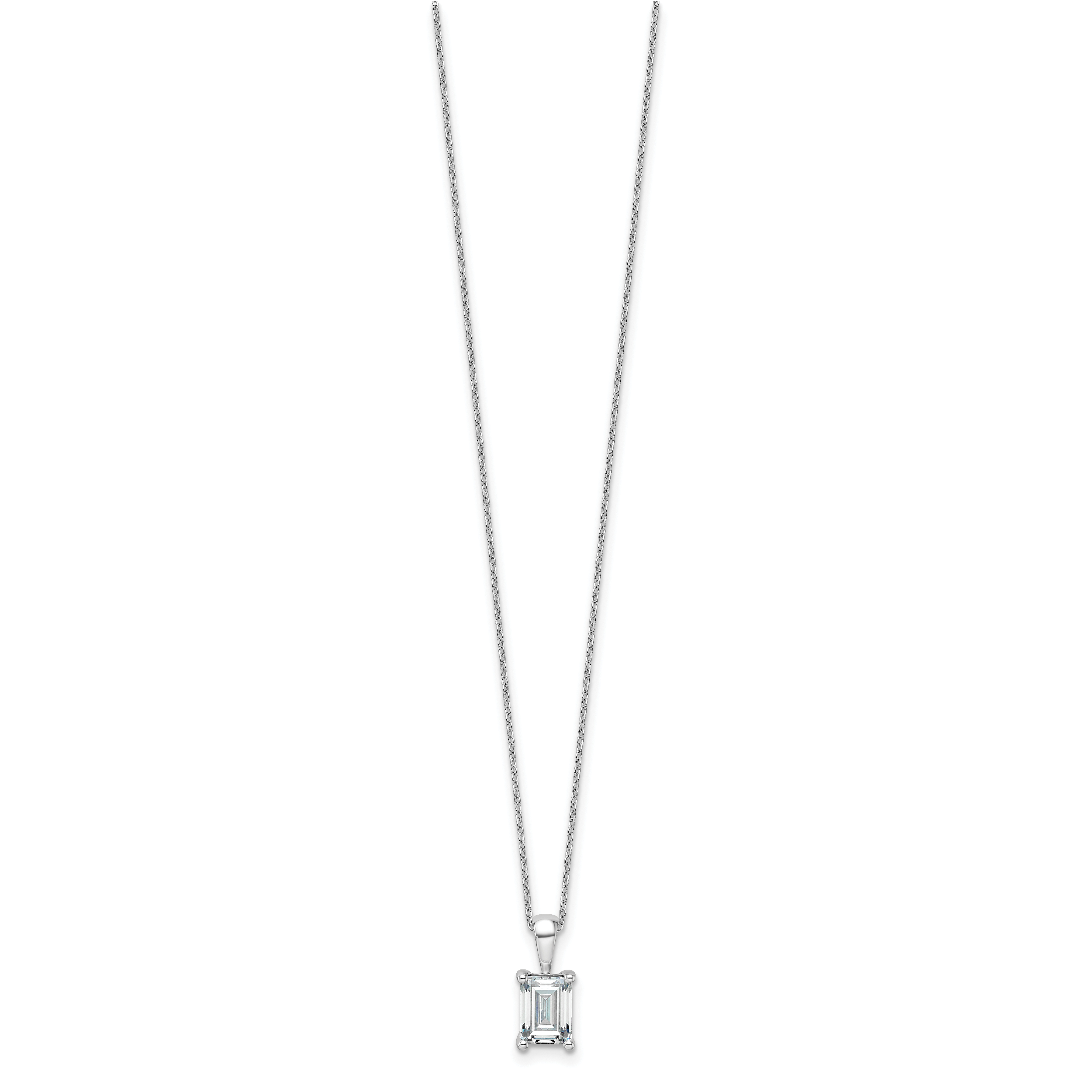 14k White Gold 1 1/2 carat Lab Grown Diamond VS/SI+ G+ Emerald Complete 18 inch Four Prong Pendant Necklace Secondary image