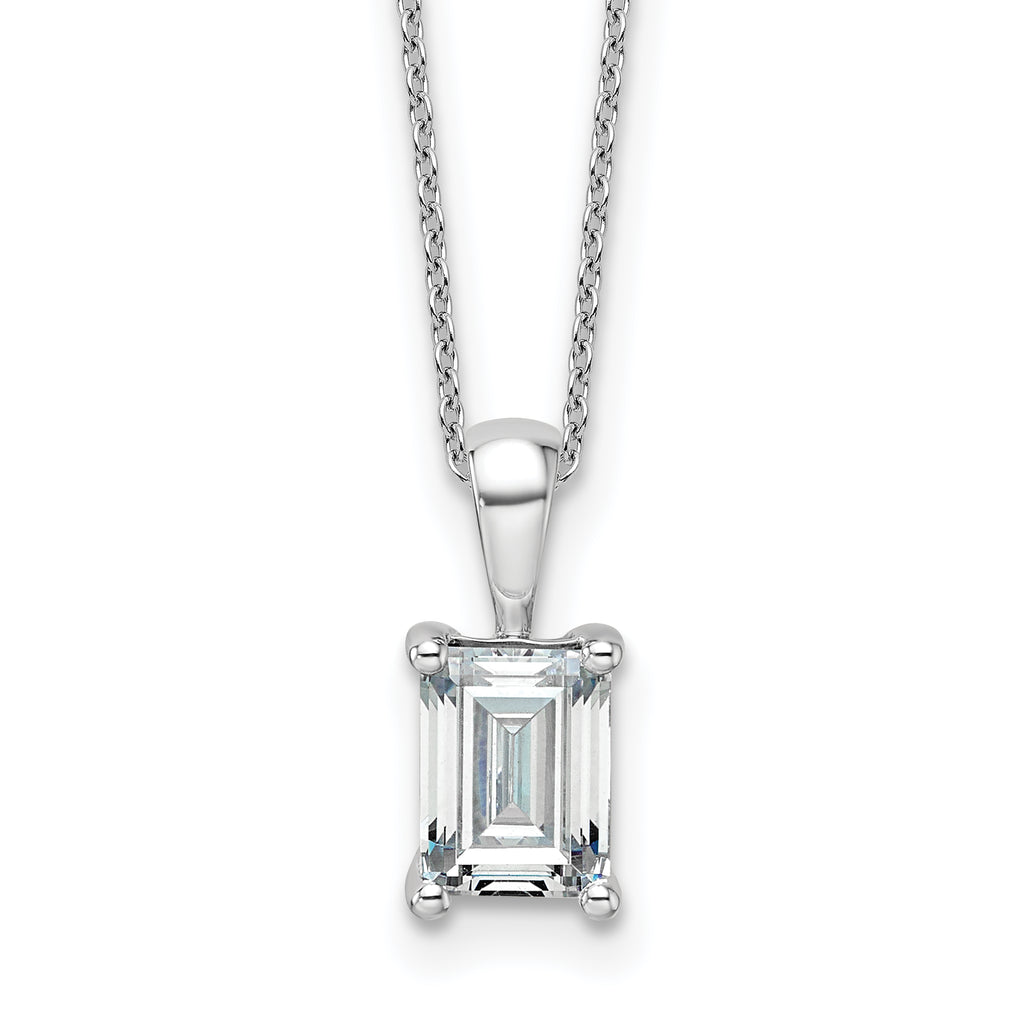 14k White Gold 1 1/2 carat Certified Lab Grown Diamond VS+ F+ Emerald Complete 18 inch Four Prong Pendant Necklace