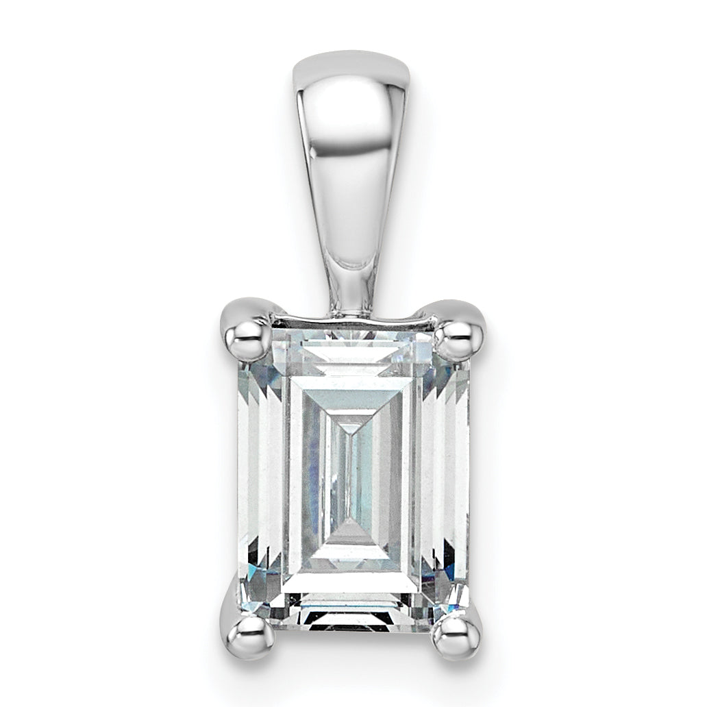 14k White Gold 1 1/2 carat Lab Grown Diamond VS+ F+ Emerald Complete Four Prong Pendant