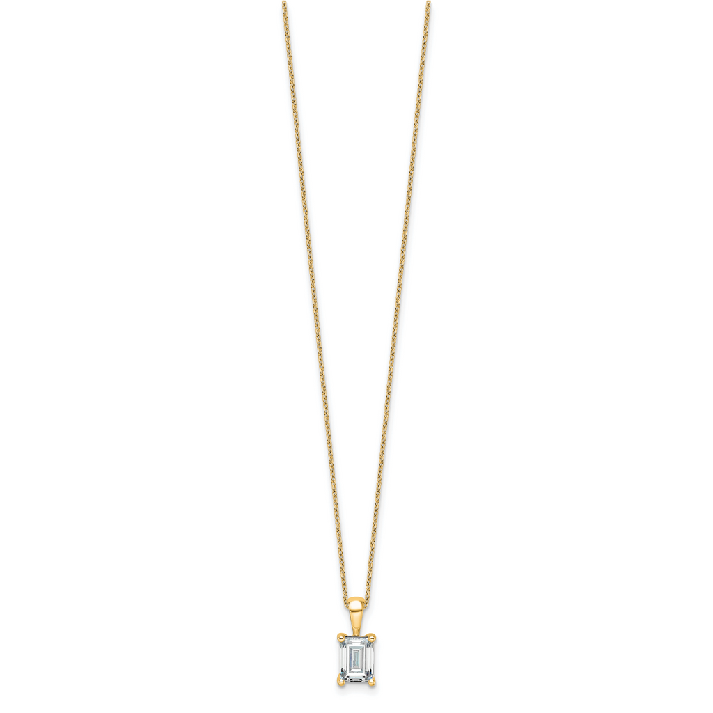 14k 1 1/2 carat Certified Lab Grown Diamond VS+ F+ Emerald Complete 18 inch Four Prong Pendant Necklace