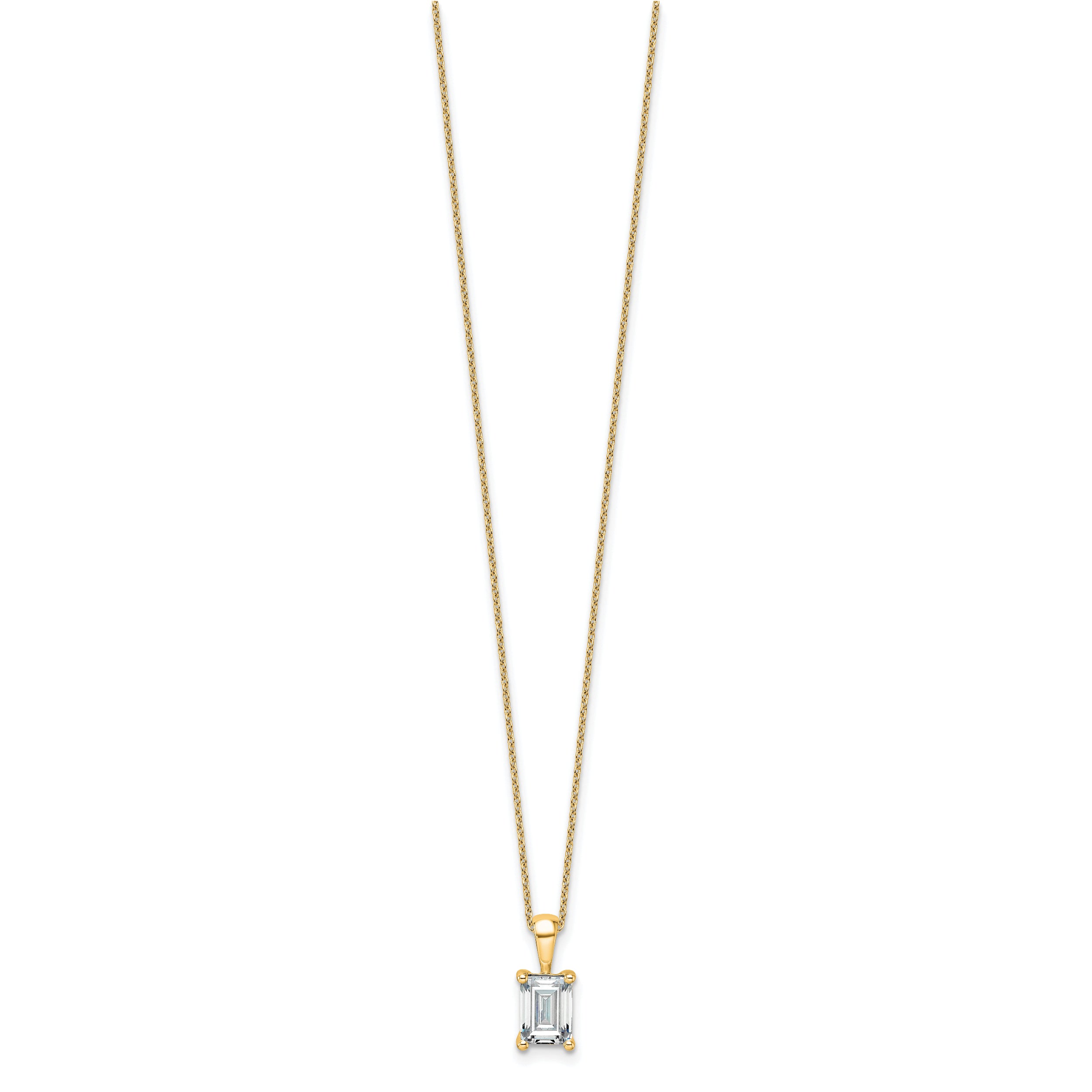 14k 1 1/2 carat Lab Grown Diamond VS+ F+ Emerald Complete 18 inch Four Prong Pendant Necklace