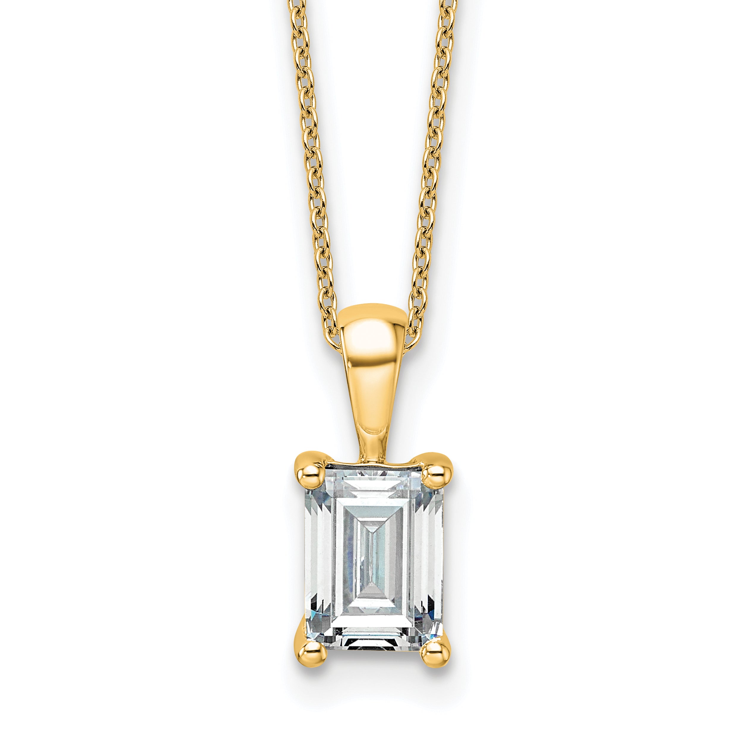 14k 1 1/2 carat Certified Lab Grown Diamond VS/SI+ G+ Emerald Complete 18 inch Four Prong Pendant Necklace
