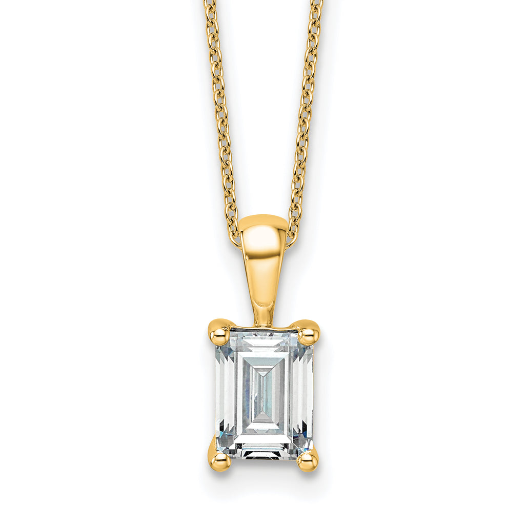 14k 1 1/2 carat Lab Grown Diamond VS+ F+ Emerald Complete 18 inch Four Prong Pendant Necklace
