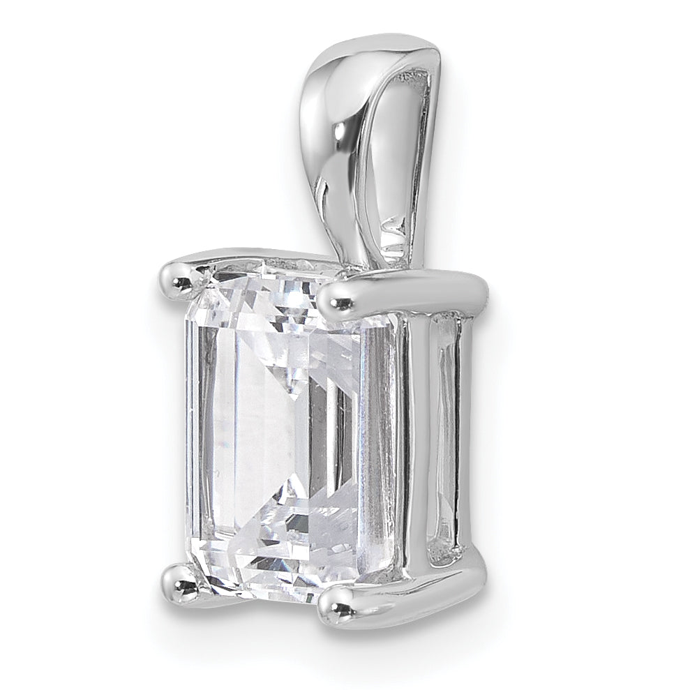 14k White Gold 2 carat Lab Grown Diamond VS+ F+ Emerald Complete Four Prong Pendant