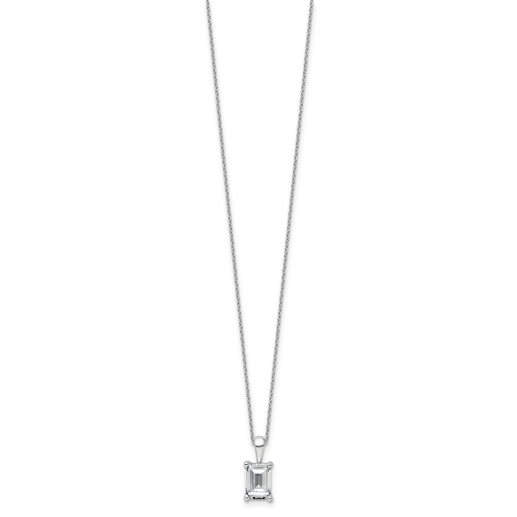 14k White Gold 2 carat Certified Lab Grown Diamond VS+ F+ Emerald Complete 18 inch Four Prong Pendant Necklace