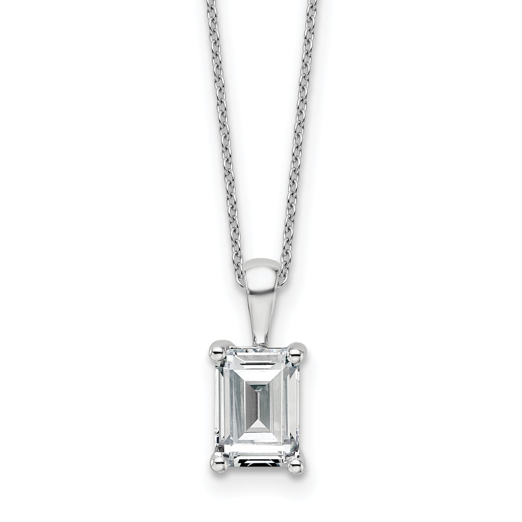 14k White Gold 2 carat Lab Grown Diamond VS/SI+ G+ Emerald Complete 18 inch Four Prong Pendant Necklace