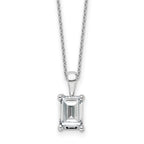 14k White Gold 2 carat Certified Lab Grown Diamond VS/SI+ G+ Emerald Complete 18 inch Four Prong Pendant Necklace