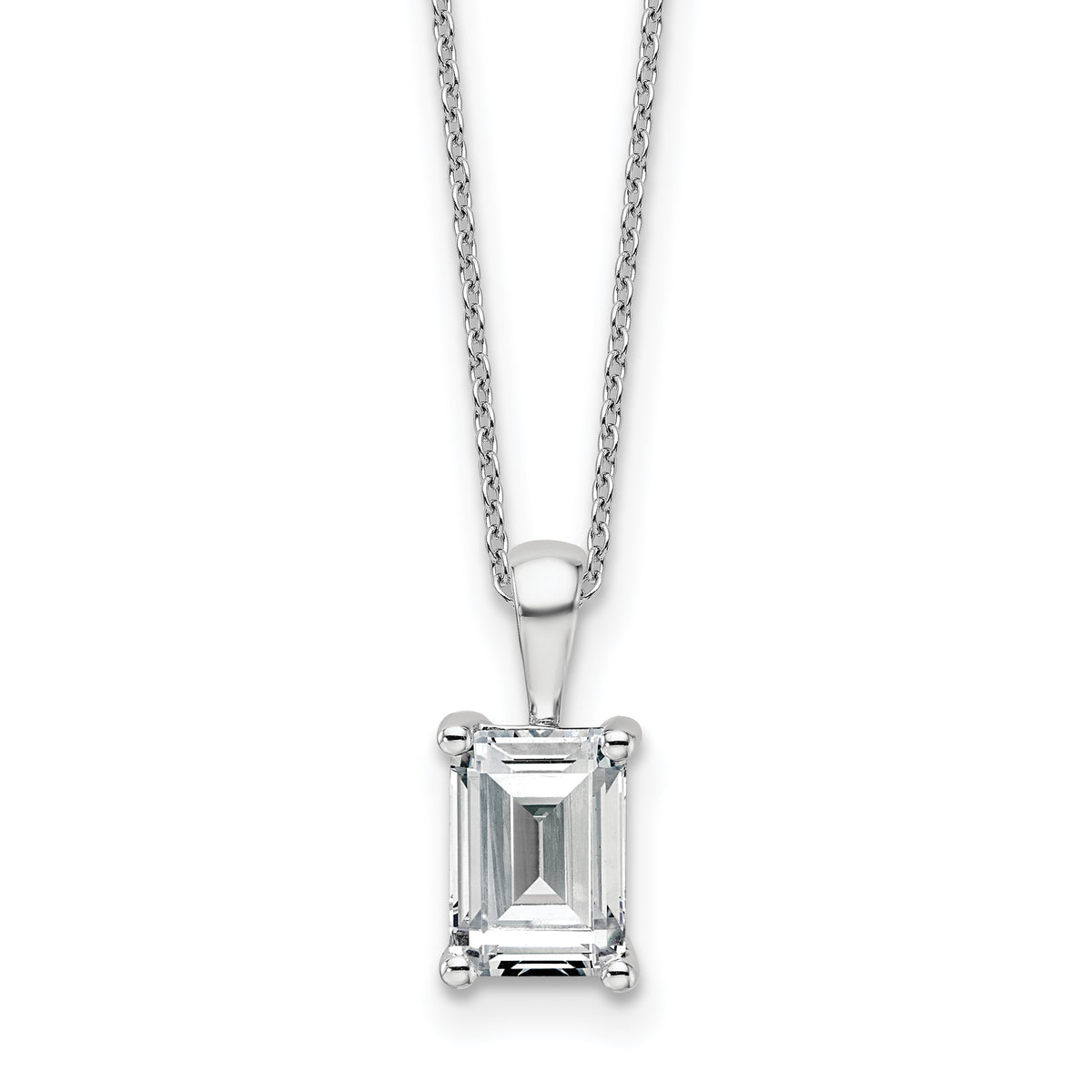 14k White Gold 2 carat Certified Lab Grown Diamond VS+ F+ Emerald Complete 18 inch Four Prong Pendant Necklace