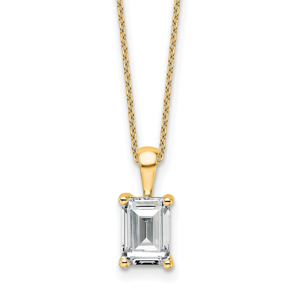 14k 2 carat Lab Grown Diamond VS+ F+ Emerald Complete 18 inch Four Prong Pendant Necklace