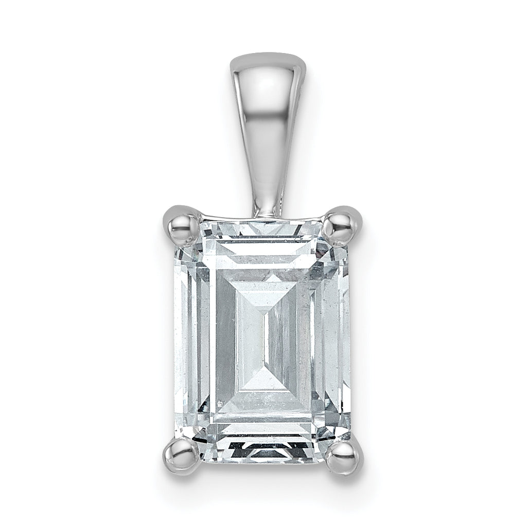 14k White Gold 2 1/2 carat Lab Grown Diamond VS/SI+ G+ Emerald Complete Four Prong Pendant