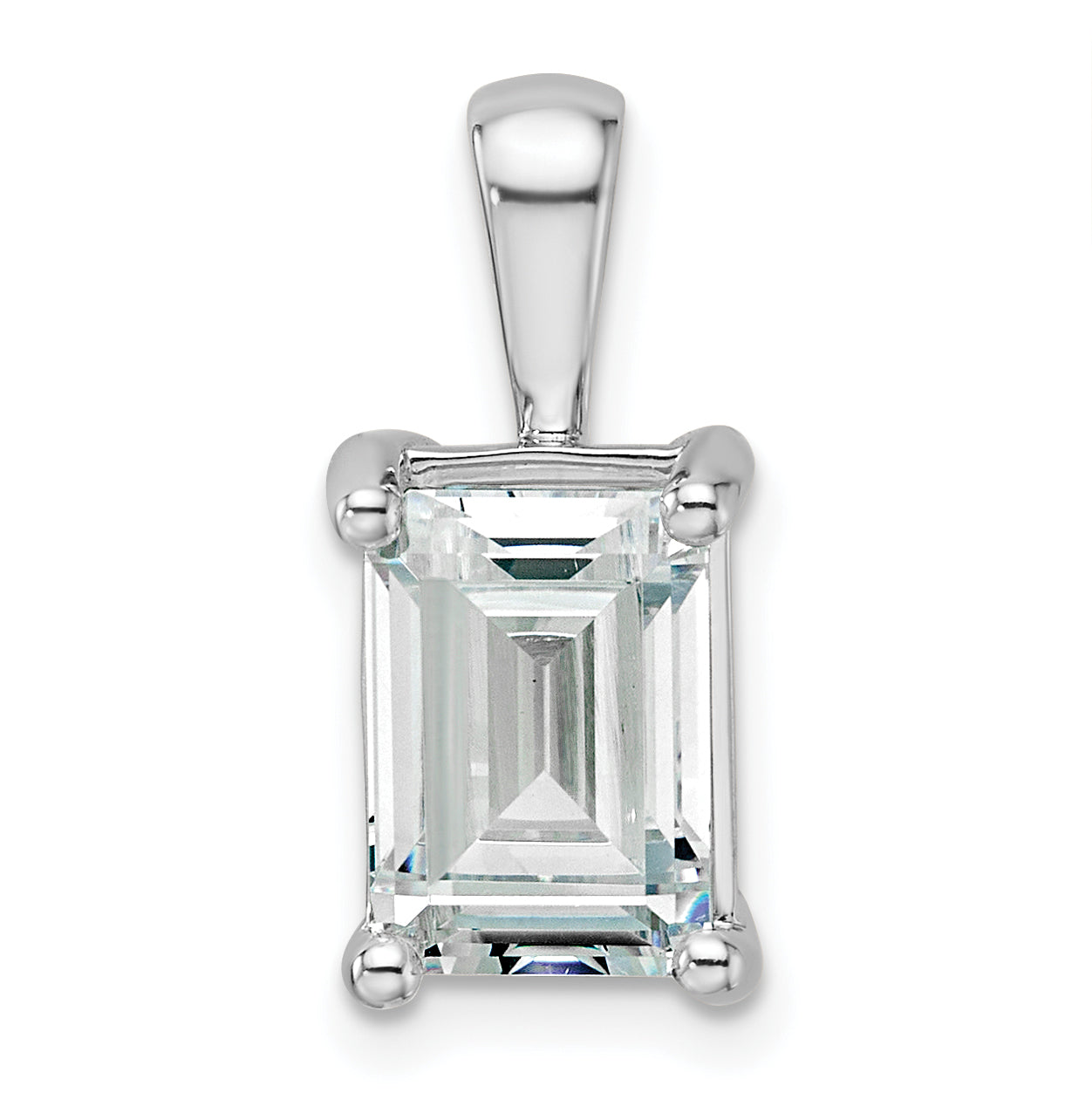14k White Gold 3 carat Lab Grown Diamond VS+ F+ Emerald Complete Four Prong Pendant