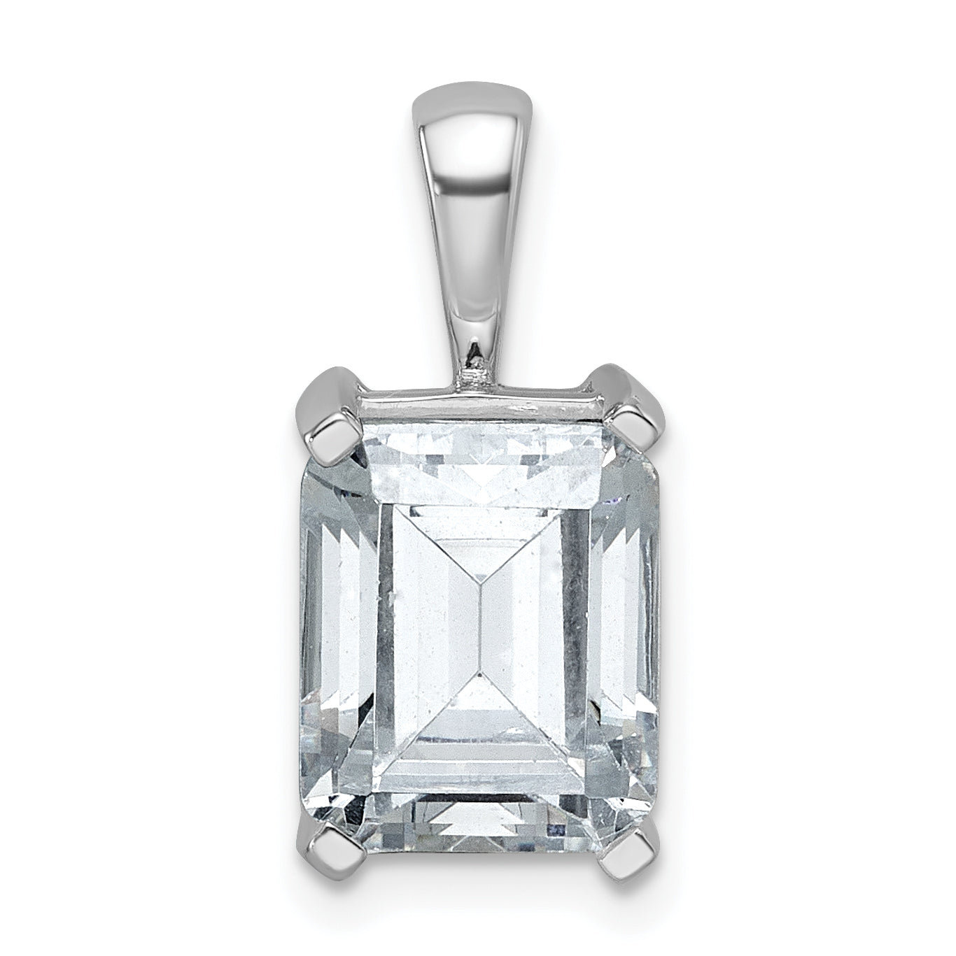14k White Gold 4 carat Lab Grown Diamond VS+ F+ Emerald Complete Four Prong Pendant