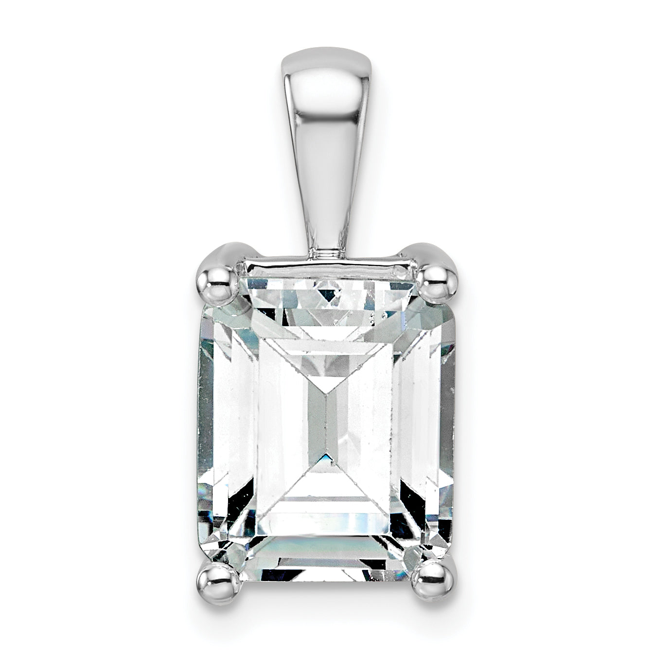 14k White Gold 5 carat Lab Grown Diamond VS+ F+ Emerald Complete Four Prong Pendant