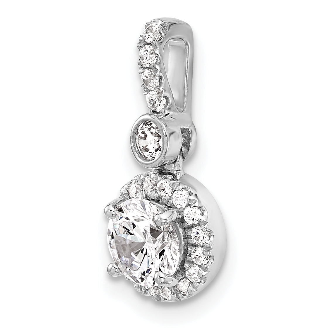 14k White Gold 1 carat Lab Grown Diamond VS+ F+ Round Complete Halo Pendant