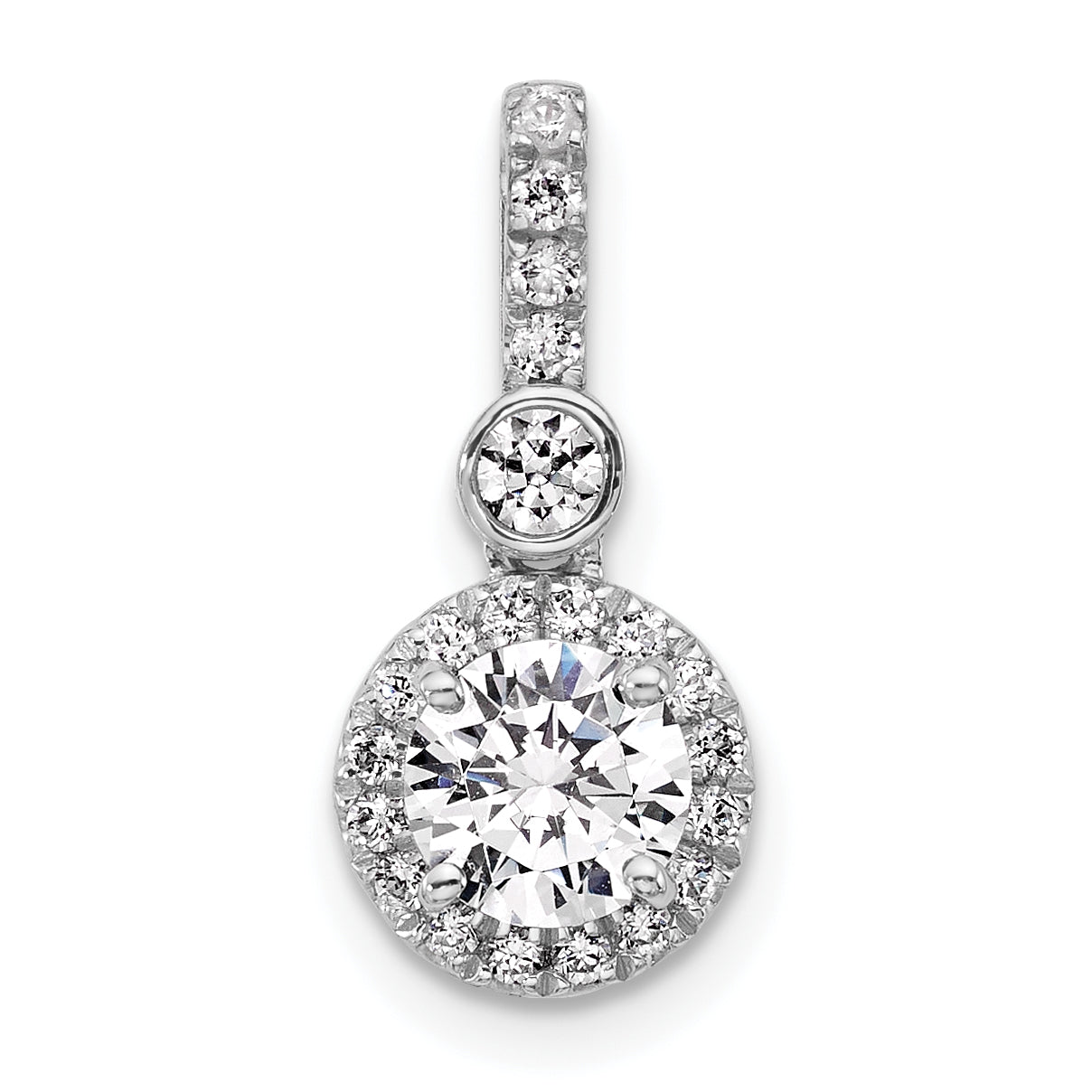 14k White Gold 1 carat Lab Grown Diamond VS+ F+ Round Complete Halo Pendant Main image