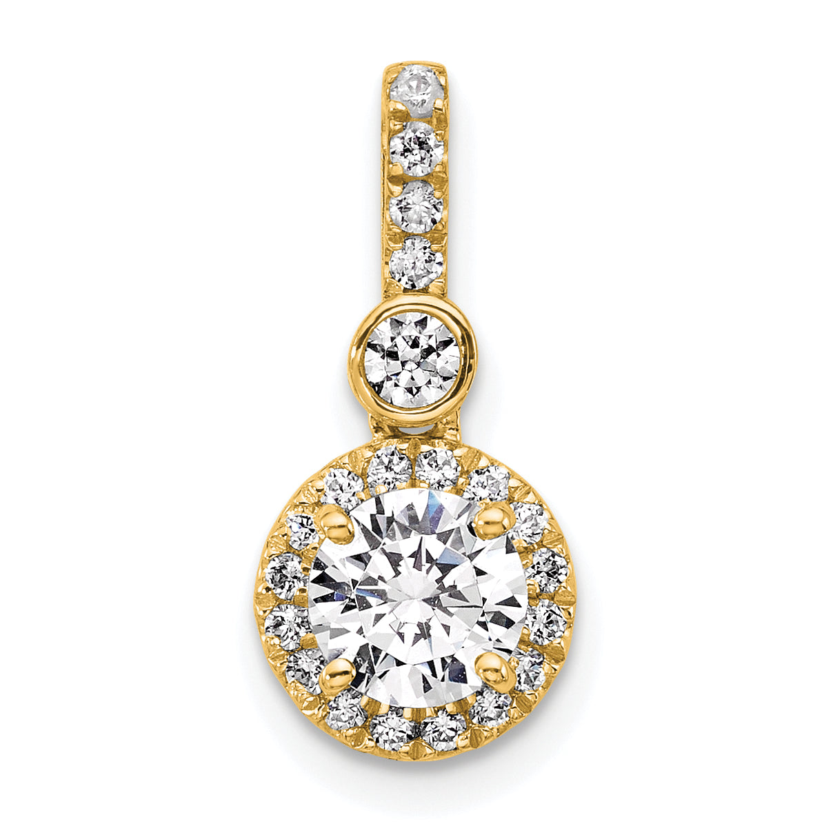 14k 1 carat Certified Lab Grown Diamond VS/SI+ G+ Round Complete Halo Pendant