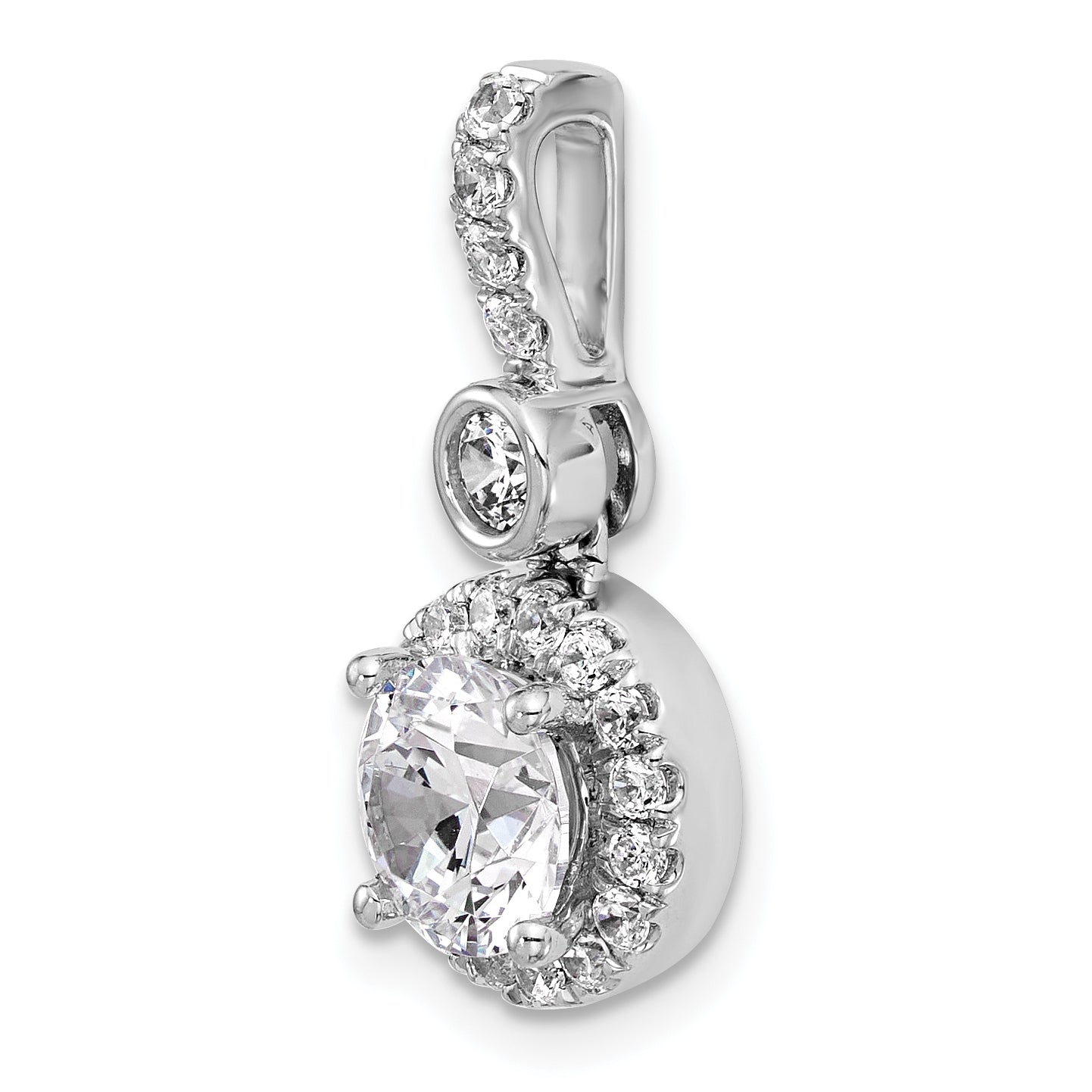 14k White Gold 2 carat Certified Lab Grown Diamond VS/SI+ G+ Round Complete Halo Pendant