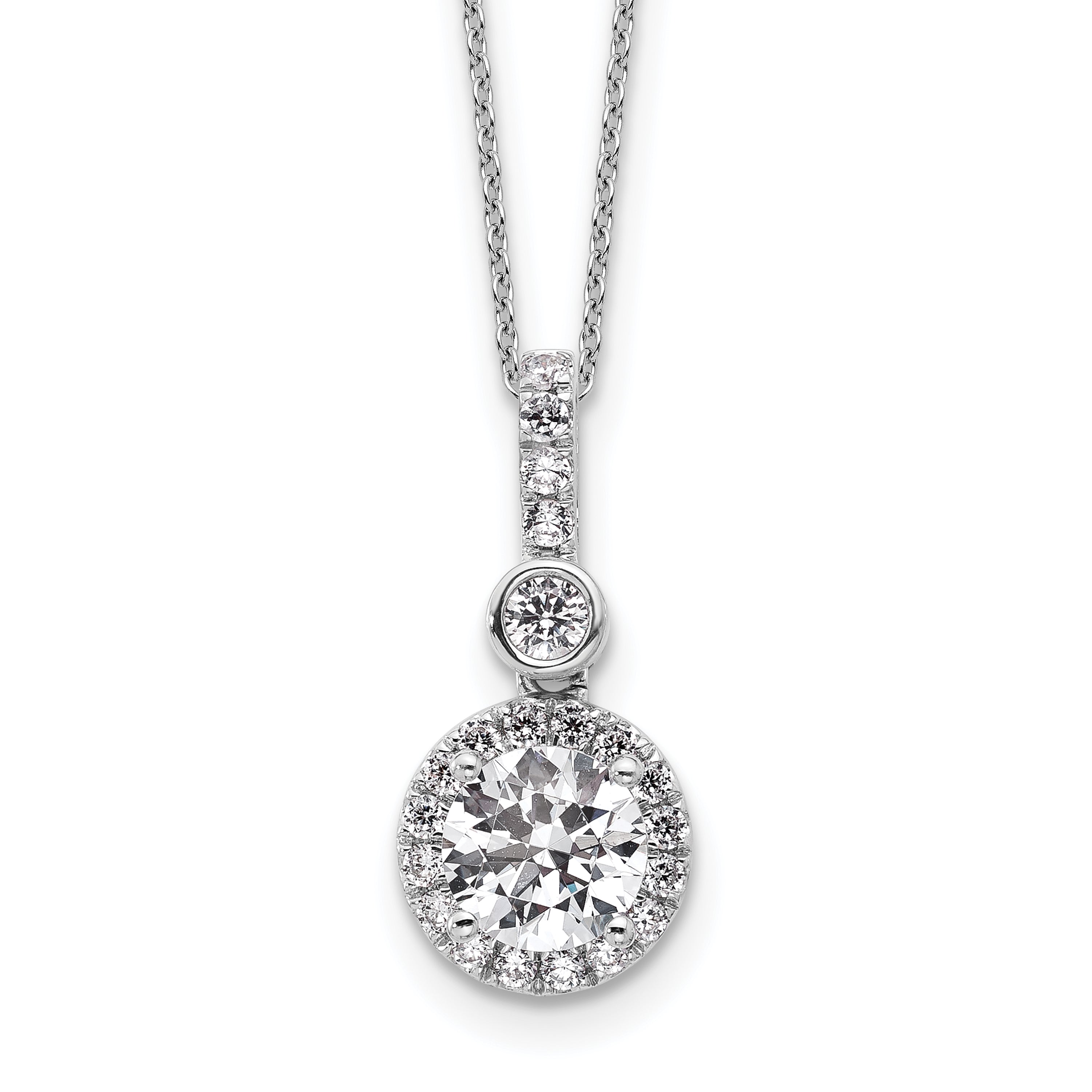 14k White Gold 2 carat Lab Grown Diamond VS+ F+ Round Complete 18 inch Halo Pendant Necklace