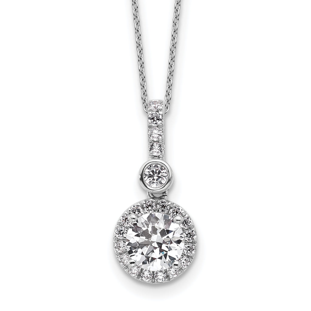 14k White Gold 2 carat Lab Grown Diamond VS+ F+ Round Complete 18 inch Halo Pendant Necklace
