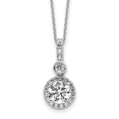14k White Gold 2 carat Lab Grown Diamond VS+ F+ Round Complete 18 inch Halo Pendant Necklace