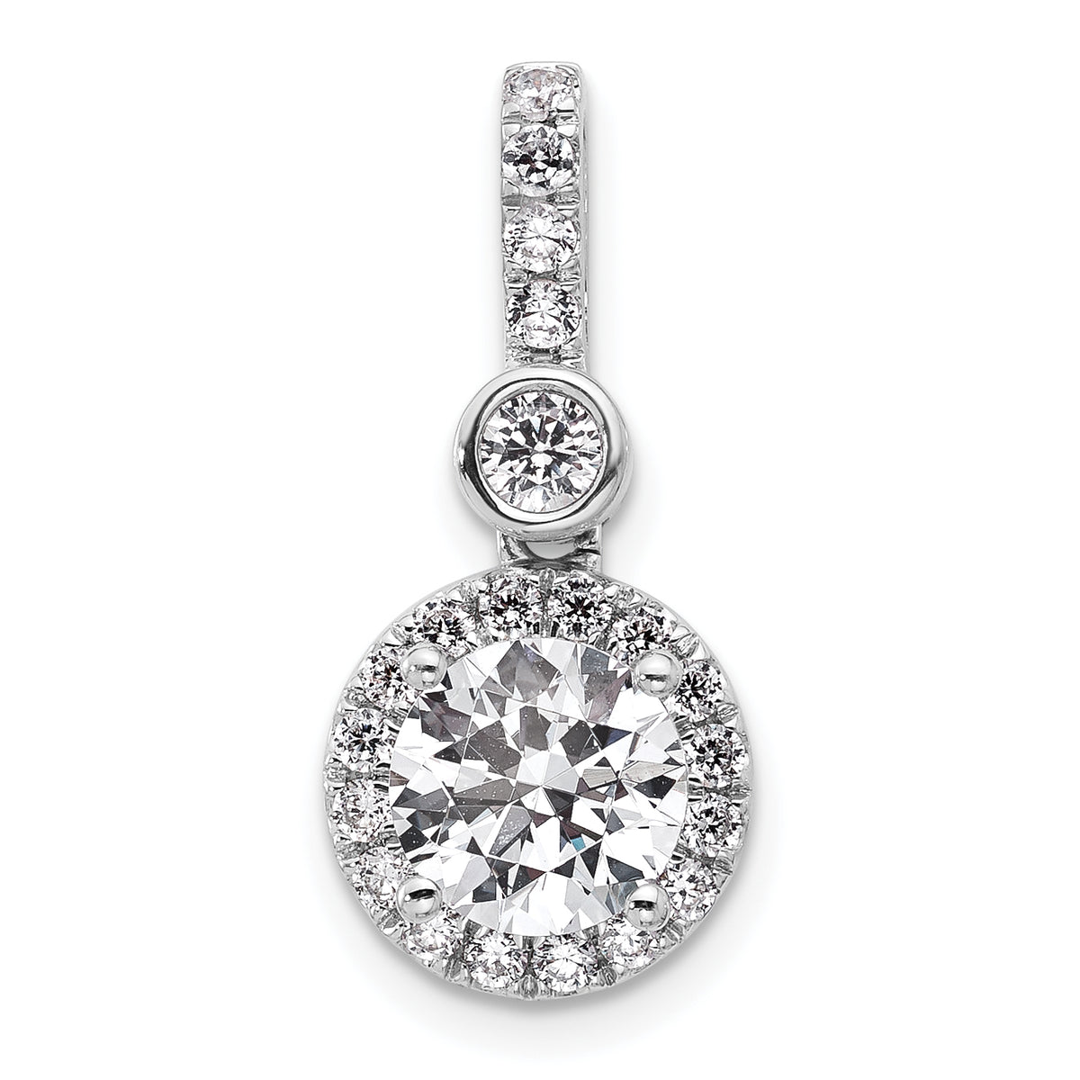 14k White Gold 2 carat Certified Lab Grown Diamond VS/SI+ G+ Round Complete Halo Pendant