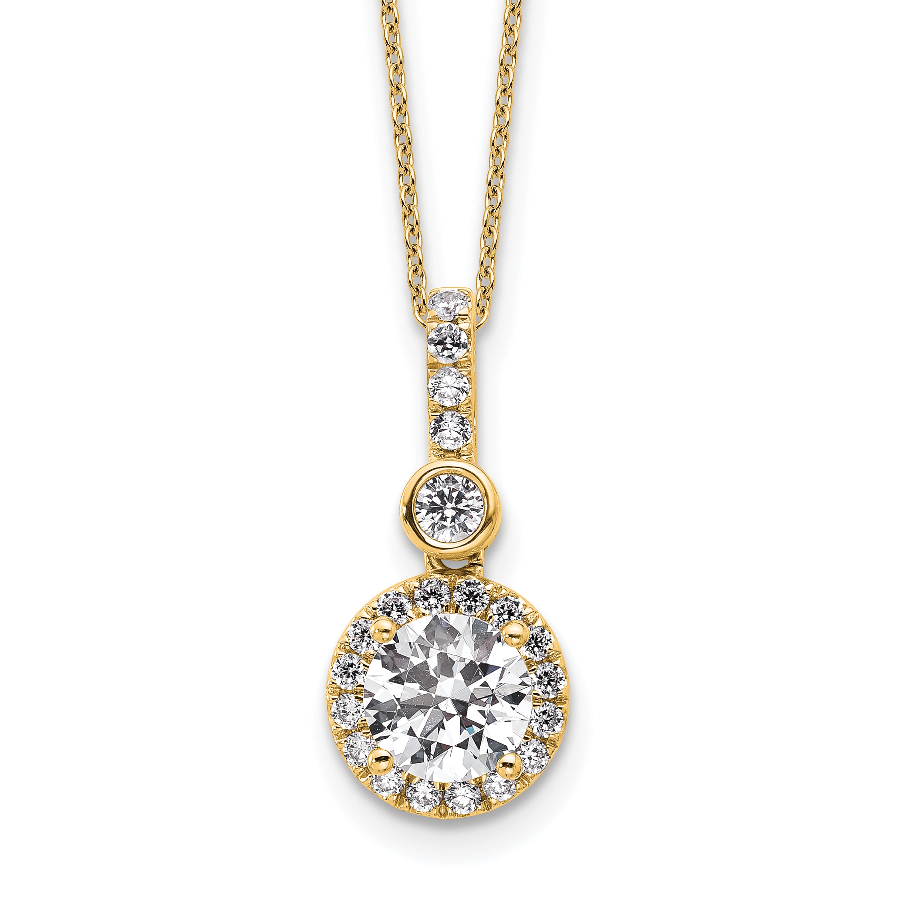 14k 2 carat Lab Grown Diamond VS+ F+ Round Complete 18 inch Halo Pendant Necklace