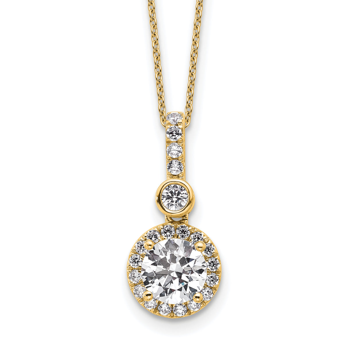 14k 2 carat Lab Grown Diamond VS+ F+ Round Complete 18 inch Halo Pendant Necklace