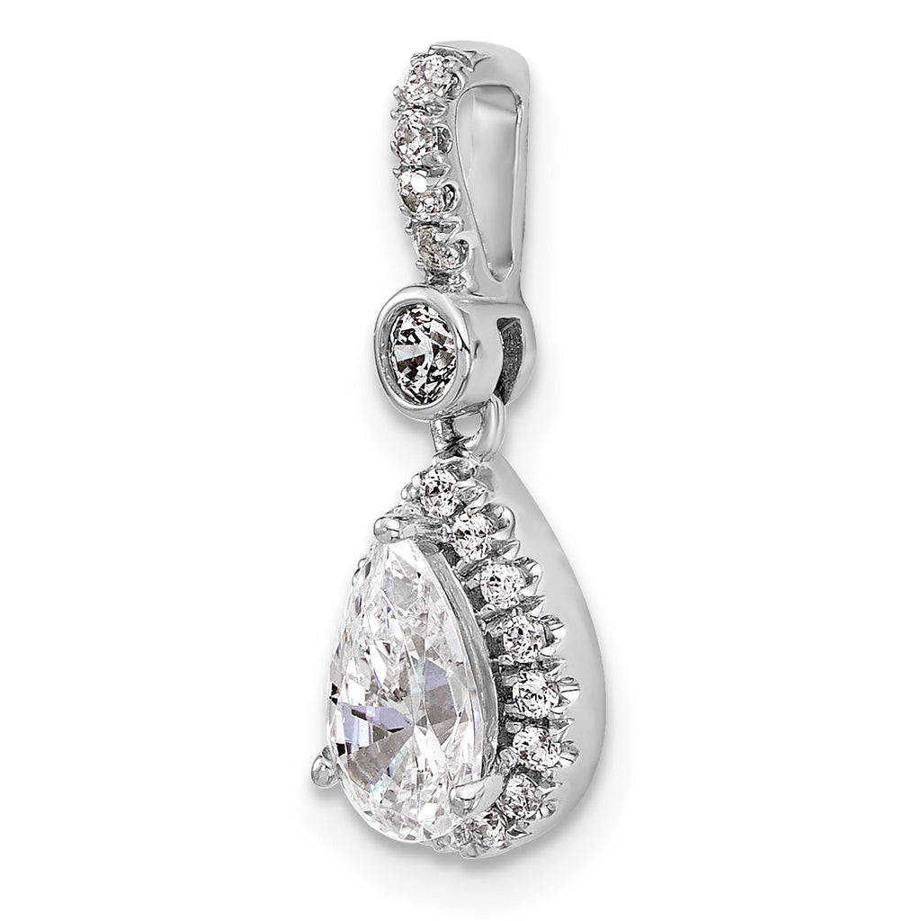 14k White Gold 1 carat Lab Grown Diamond VS/SI+ G+ Pear Complete Halo Pendant