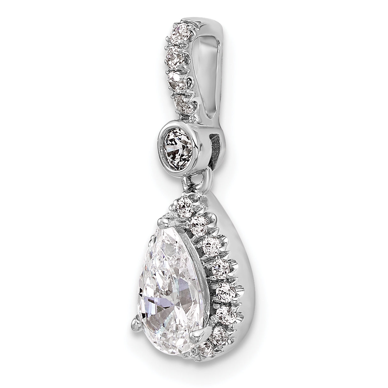 14k White Gold 1 carat Lab Grown Diamond VS+ F+ Pear Complete Halo Pendant