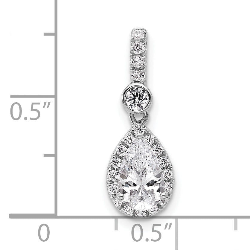 14k White Gold 1 carat Lab Grown Diamond VS/SI+ G+ Pear Complete Halo Pendant
