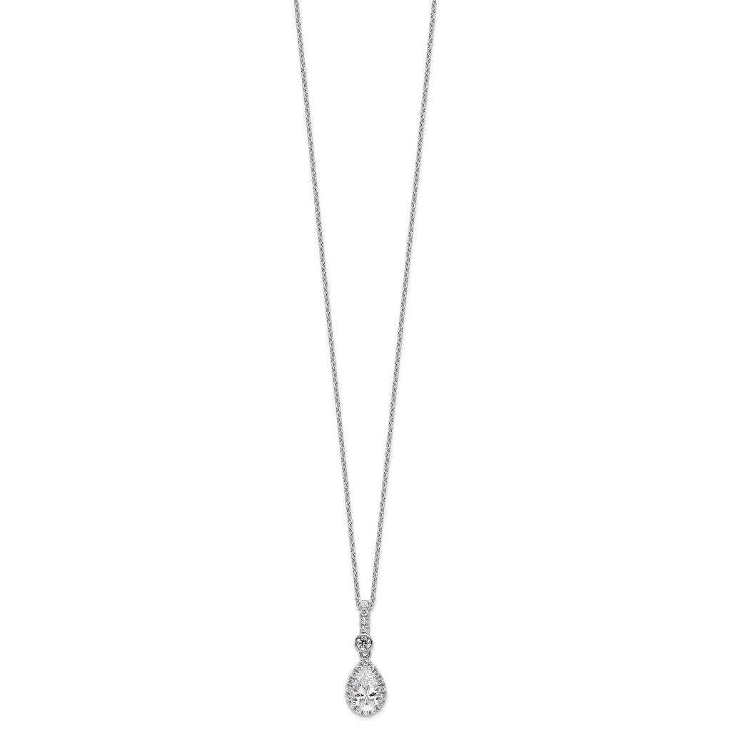 14k White Gold 1 carat Lab Grown Diamond VS/SI+ G+ Pear Complete 18 inch Halo Pendant Necklace