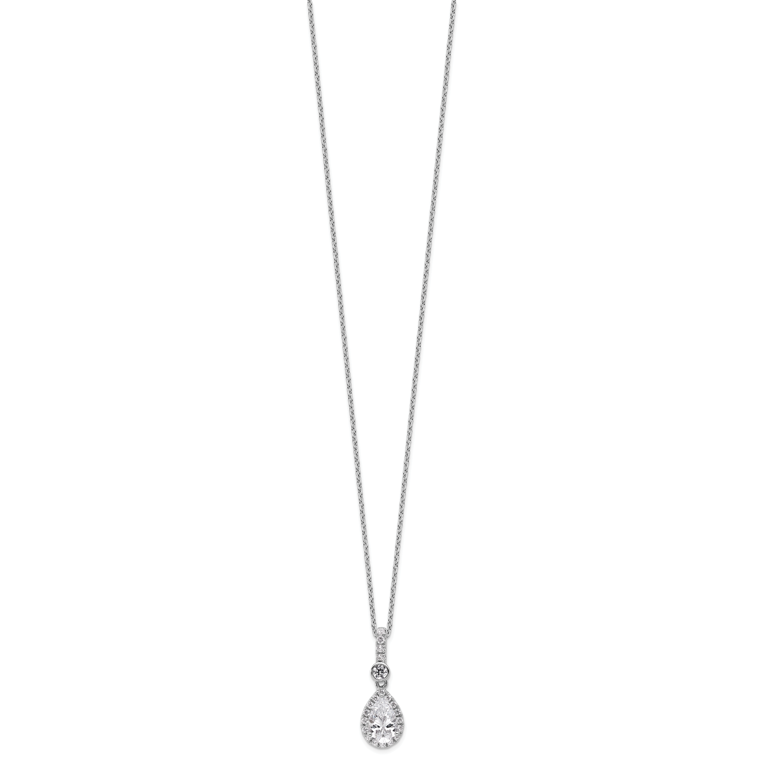 14k White Gold 1 carat Lab Grown Diamond VS+ F+ Pear Complete 18 inch Halo Pendant Necklace