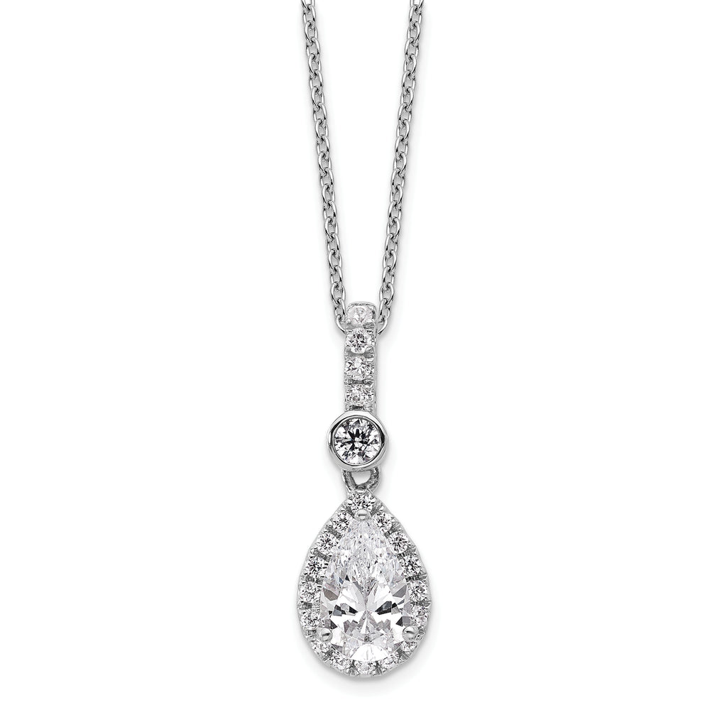 14k White Gold 1 carat Lab Grown Diamond VS+ F+ Pear Complete 18 inch Halo Pendant Necklace