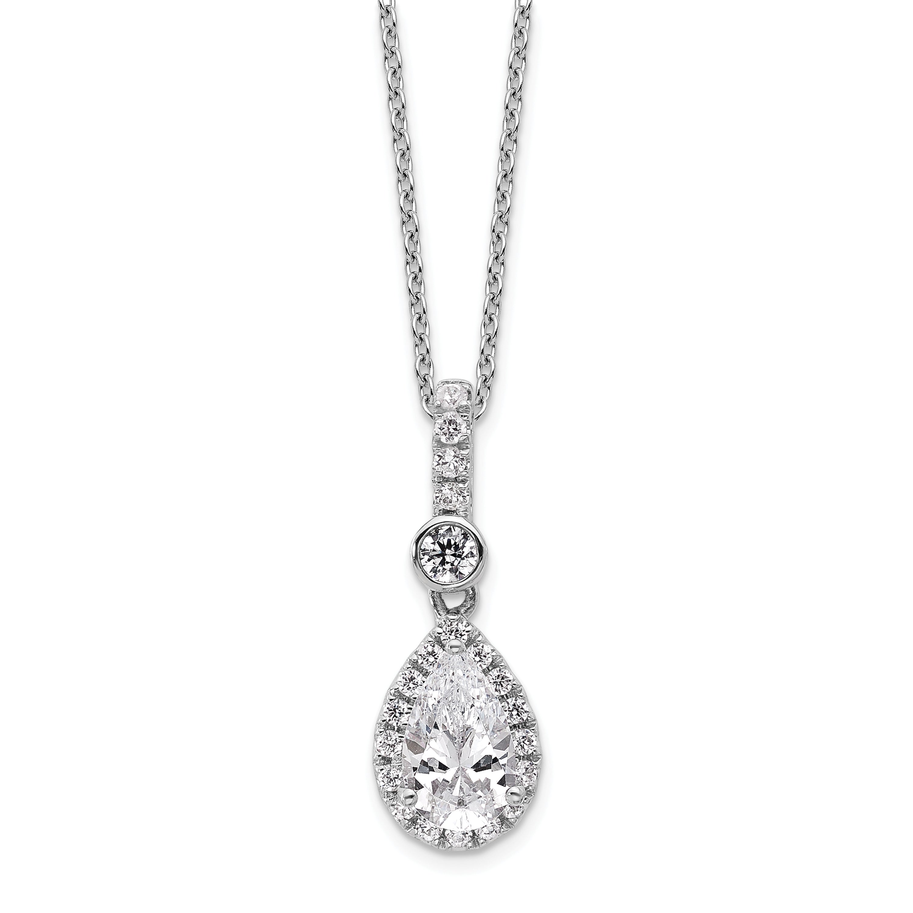 14k White Gold 1 carat Lab Grown Diamond VS+ F+ Pear Complete 18 inch Halo Pendant Necklace